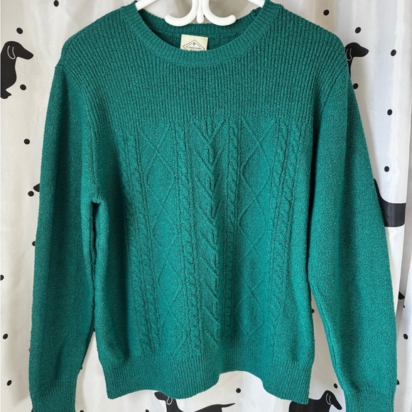 St. John's Bay Teal Crew Neck Sweater with Cable Knit - Picture 1 of 3